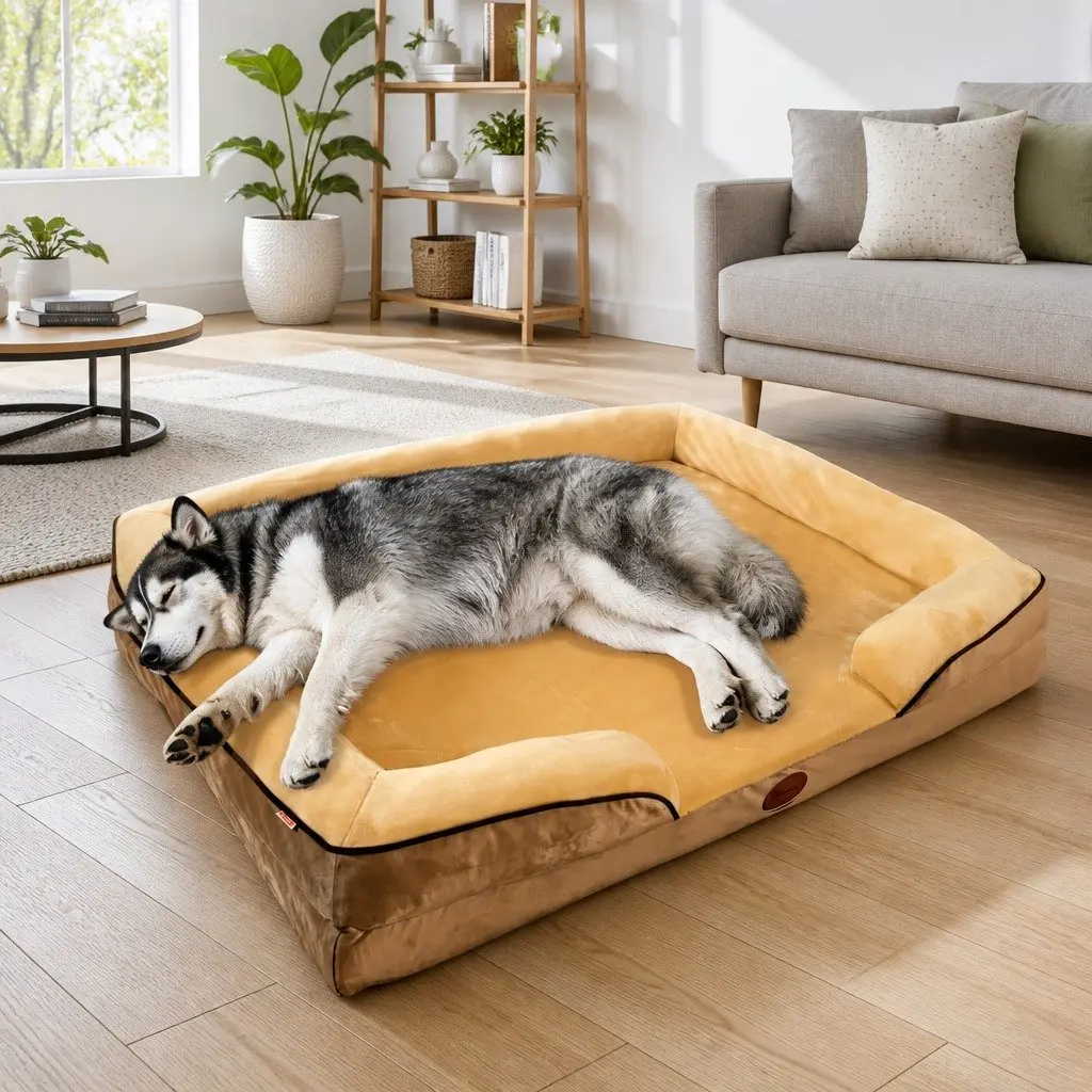 Dog Sofa Bed Yellow Large Thickened Padding Deep Sleep Three-Sided Support