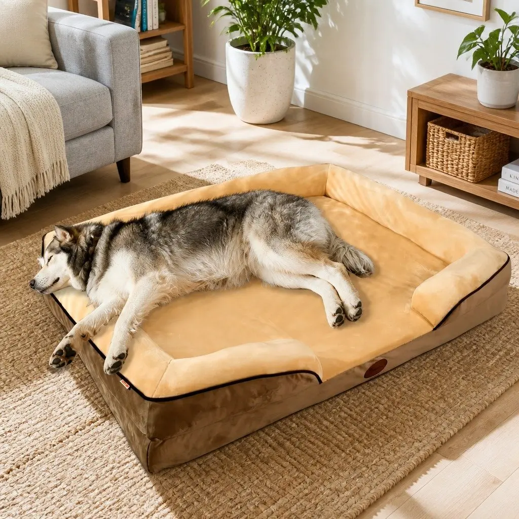 Dog Sofa Bed Yellow Large Thickened Padding Deep Sleep Three-Sided Support