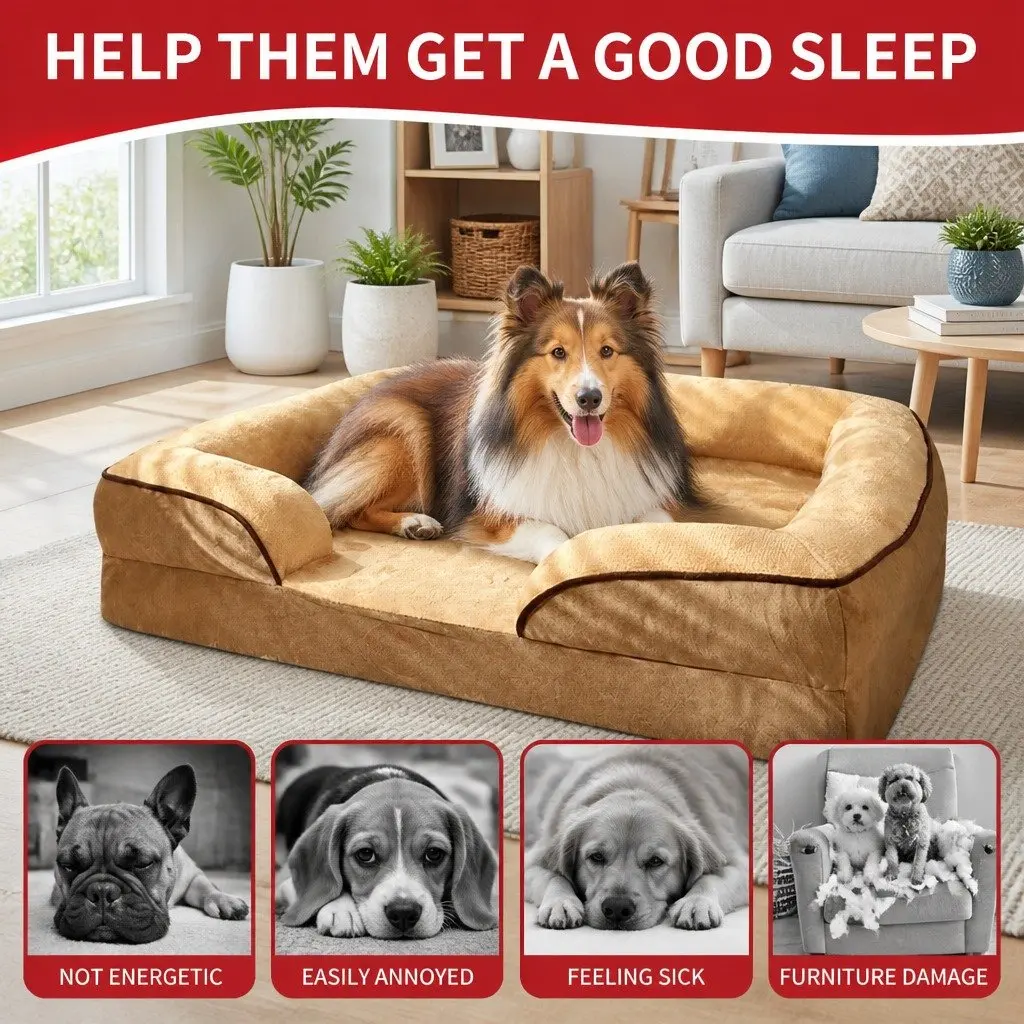 Dog Sofa Bed Yellow Large Thickened Padding Deep Sleep Three-Sided Support