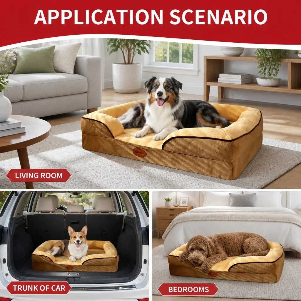 Dog Sofa Bed Yellow Large Thickened Padding Deep Sleep Three-Sided Support