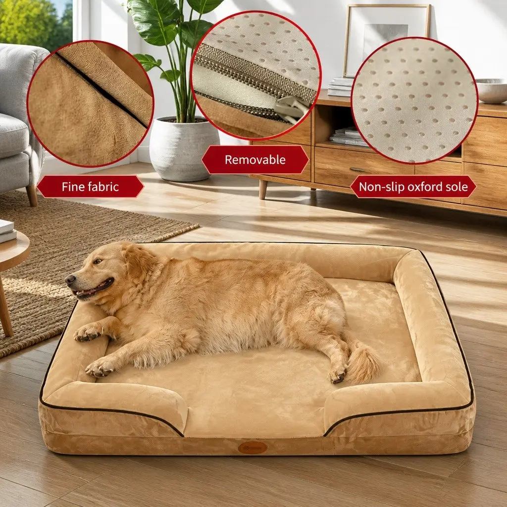 Dog Sofa Bed Yellow Large Thickened Padding Deep Sleep Three-Sided Support