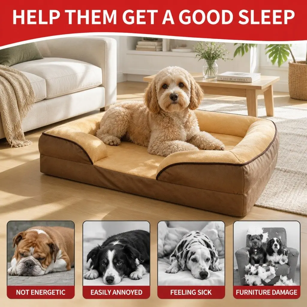 Dog Sofa Bed Yellow 60x50x17cm Three-Sided Cushioned Detachable Washable Cover