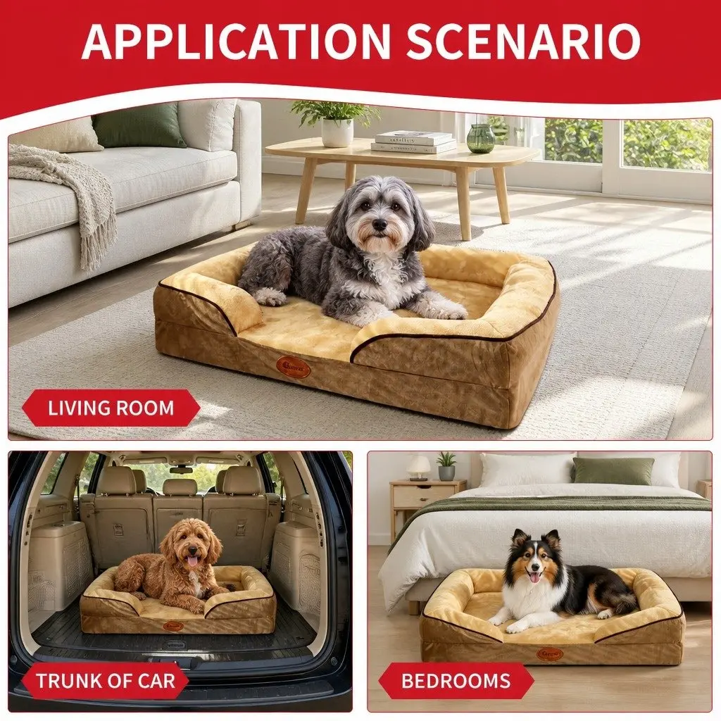 Dog Sofa Bed Yellow 60x50x17cm Three-Sided Cushioned Detachable Washable Cover