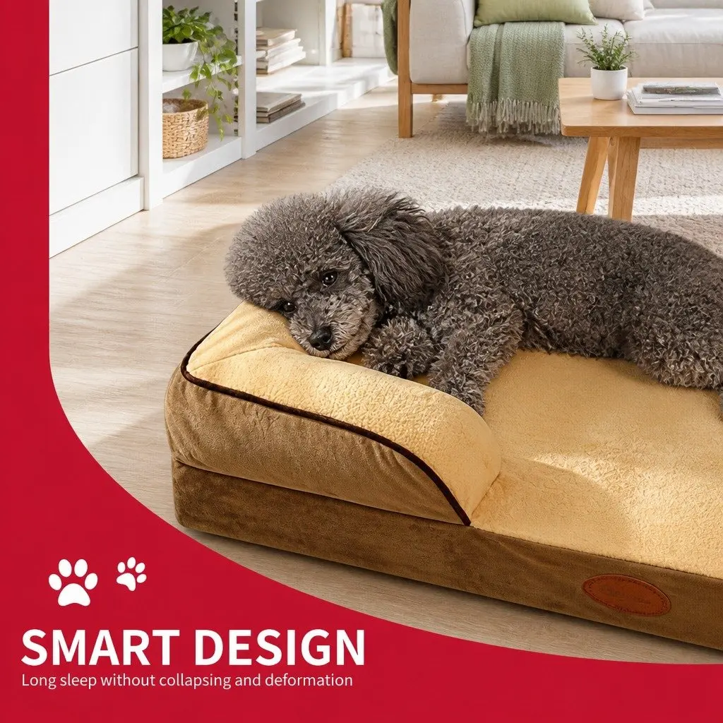 Dog Sofa Bed Yellow 60x50x17cm Three-Sided Cushioned Detachable Washable Cover