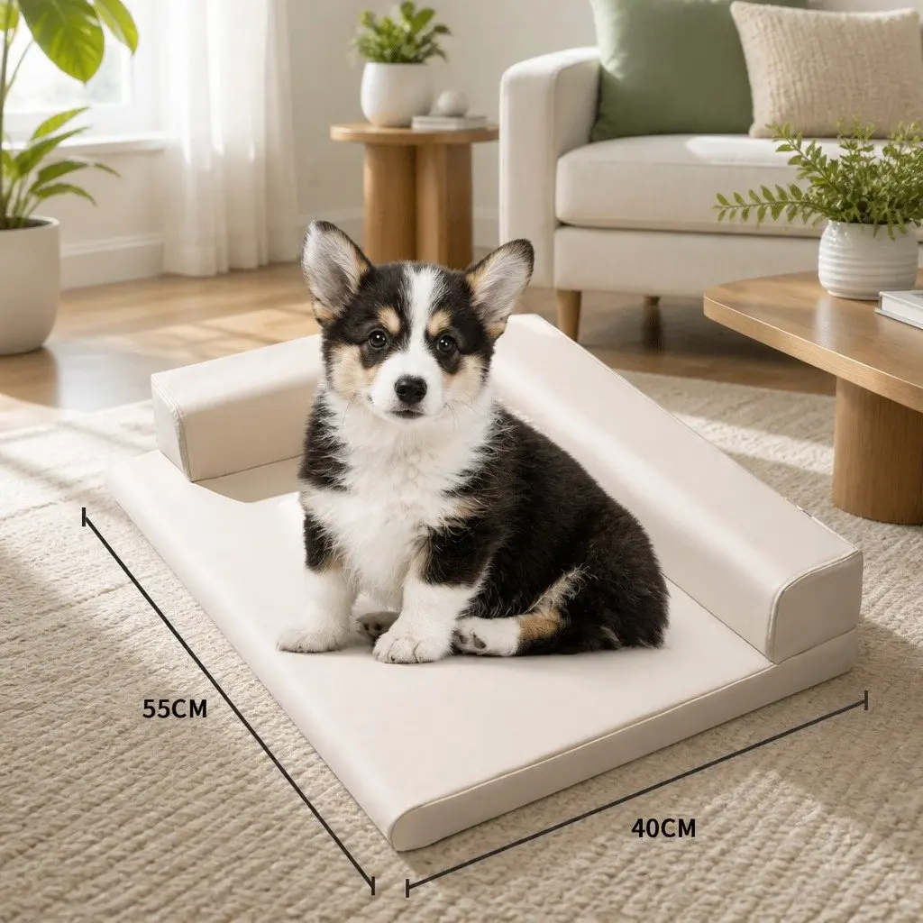 Dog Bed Grey Medium L-Shaped Neck Protection Waterproof Anti-Slip