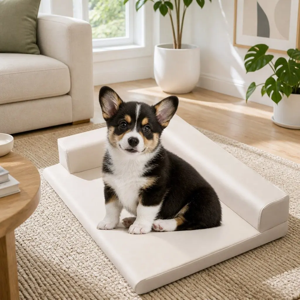 Dog Bed Grey Medium L-Shaped Neck Protection Waterproof Anti-Slip