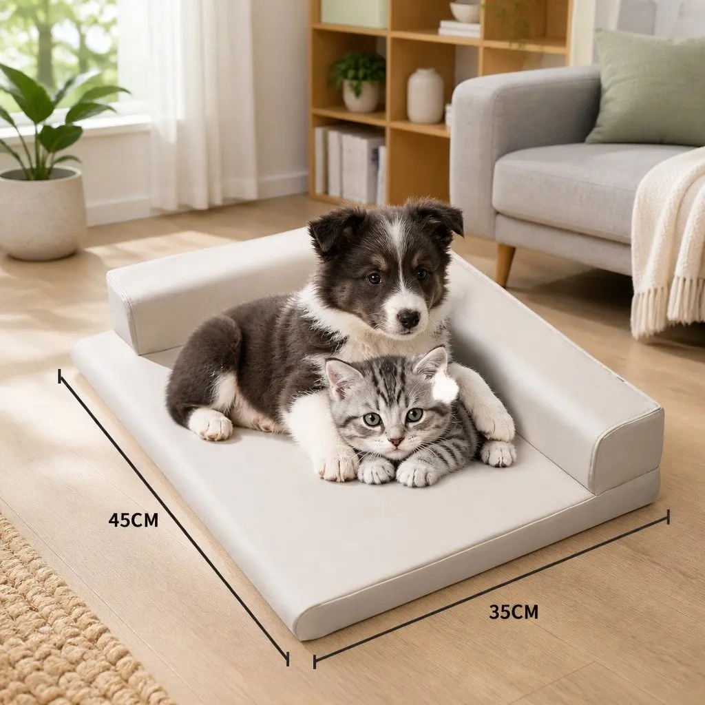 Dog Bed Grey L-Shaped Washable Detachable Zipper Indoor Sleeping Cushion