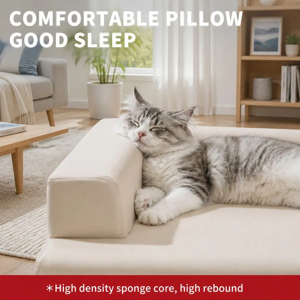 Dog Bed Grey L-Shaped Washable Detachable Zipper Indoor Sleeping Cushion