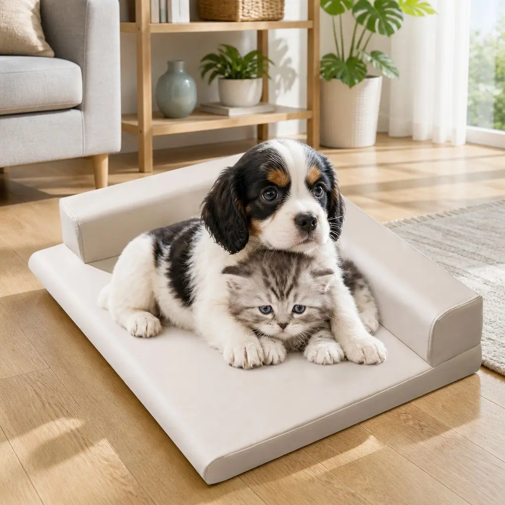 Dog Bed Grey L-Shaped Washable Detachable Zipper Indoor Sleeping Cushion