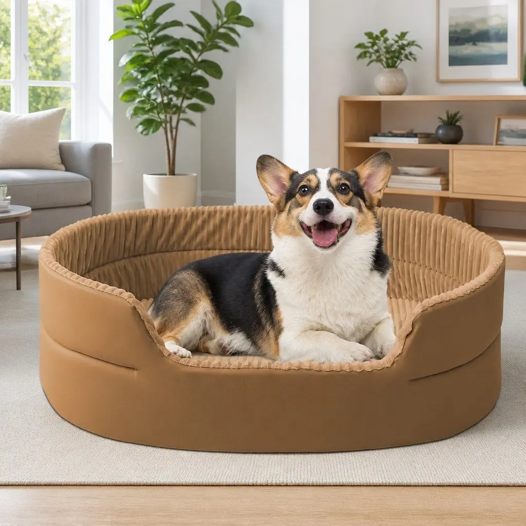 3D Semi-Enclosed Pet Nest Bed Spacious Khaki Cushion-Free Design