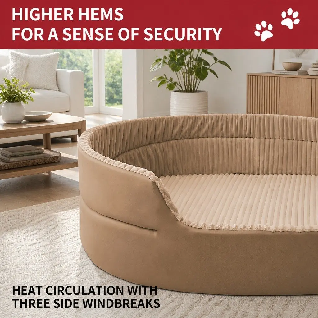 3D Semi-Enclosed Pet Nest Bed Spacious Khaki Cushion-Free Design