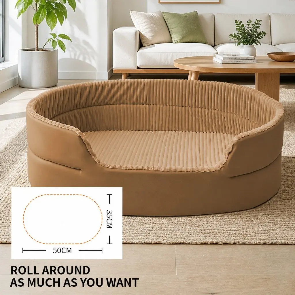 3D Semi-Enclosed Pet Nest Bed Spacious Khaki Cushion-Free Design