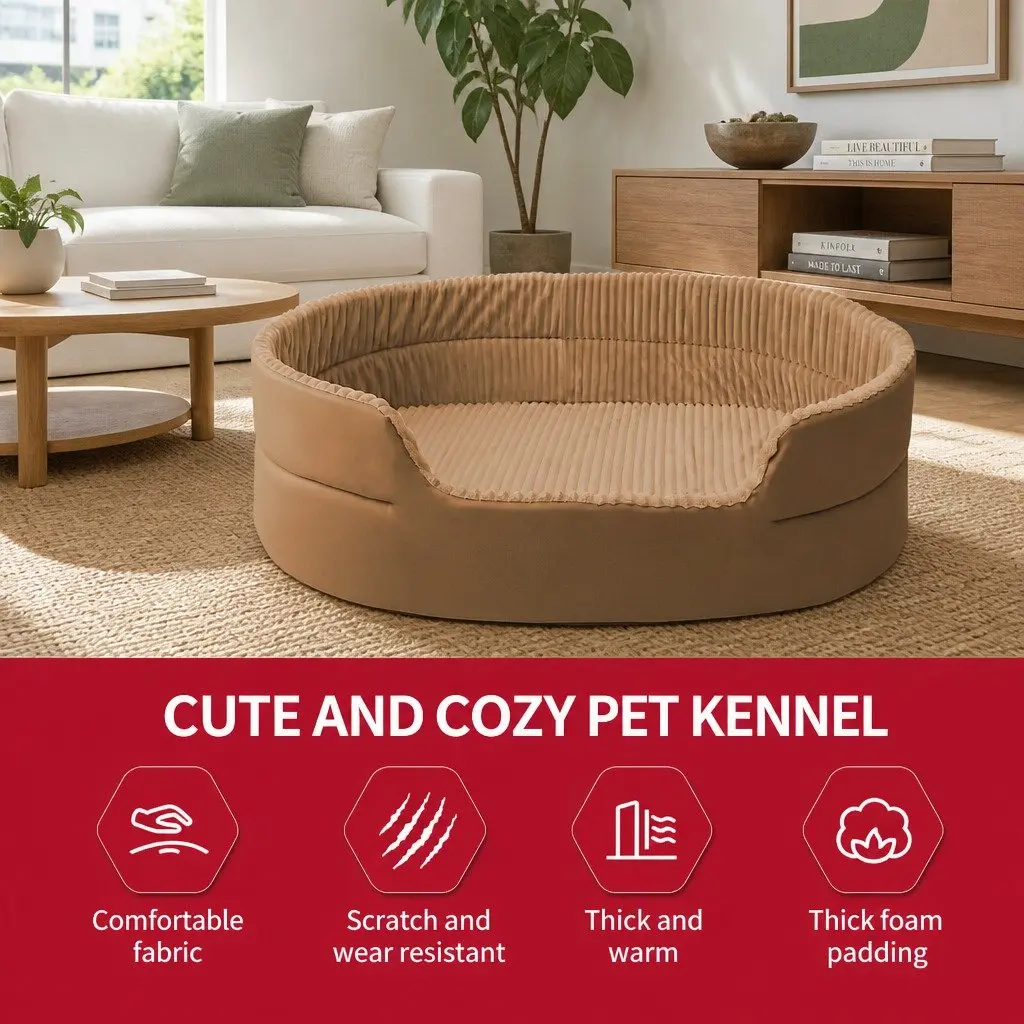 3D Semi-Enclosed Pet Nest Bed Spacious Khaki Cushion-Free Design