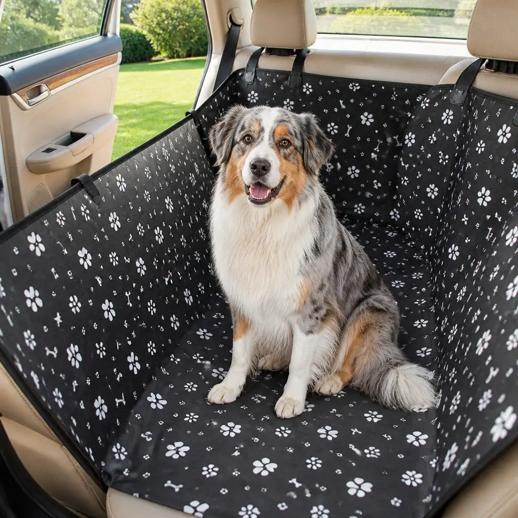 Dog Car Seat Cover Black Print Double Layer Waterproof Hammock Protector Mat