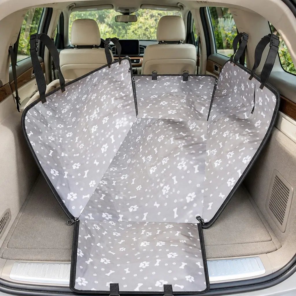 Dog Car Seat Cover Grey Paw Print Waterproof Hammock Protector 130x145x55cm