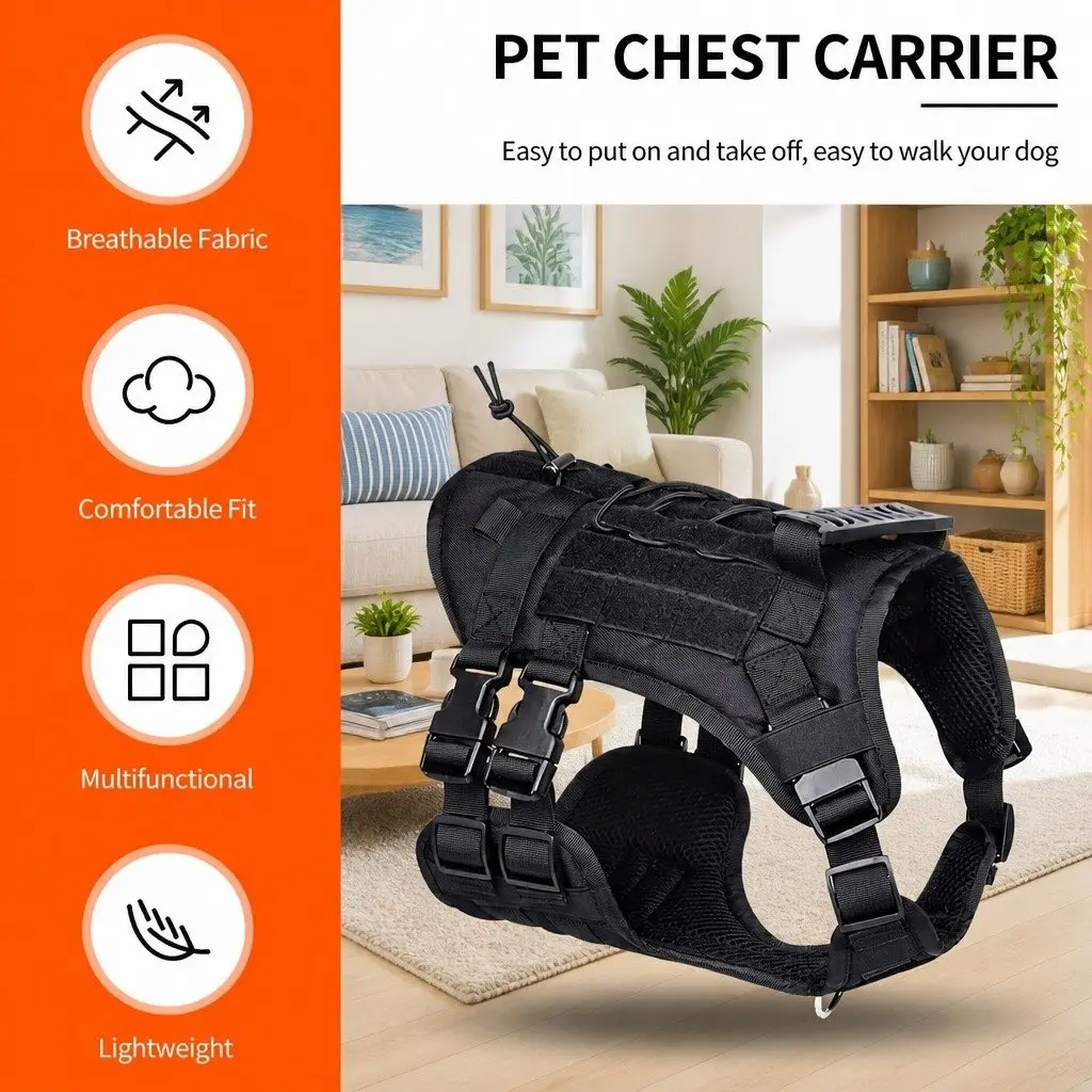 Dog Chest Vest Harness Back Pack with Poop Bag Holder and Waste Bags