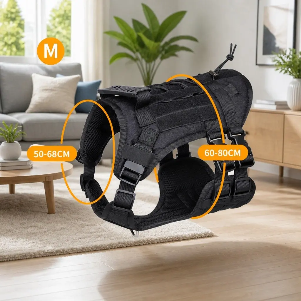 Dog Traction Vest Chest Strap Back Harness with Poop Bag Set Black