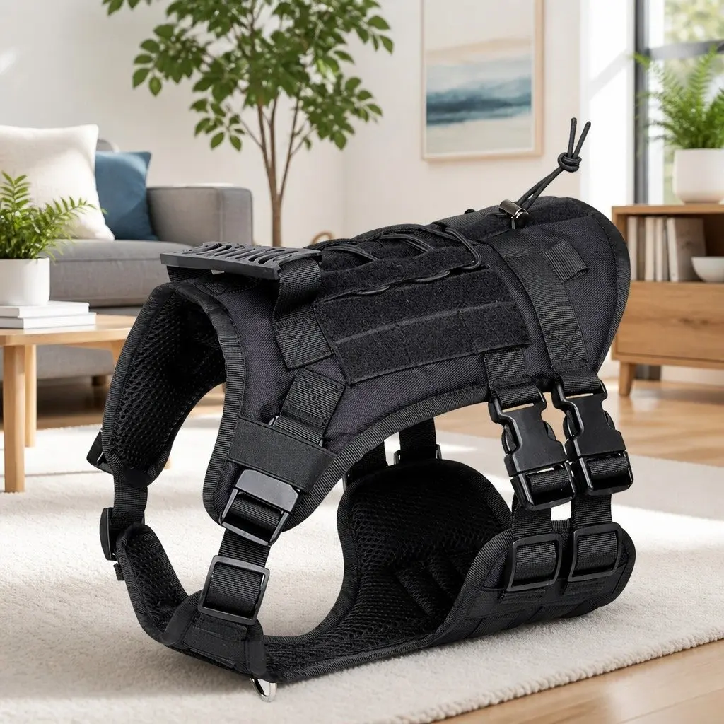 Dog Traction Vest Chest Strap Back Harness with Poop Bag Set Black
