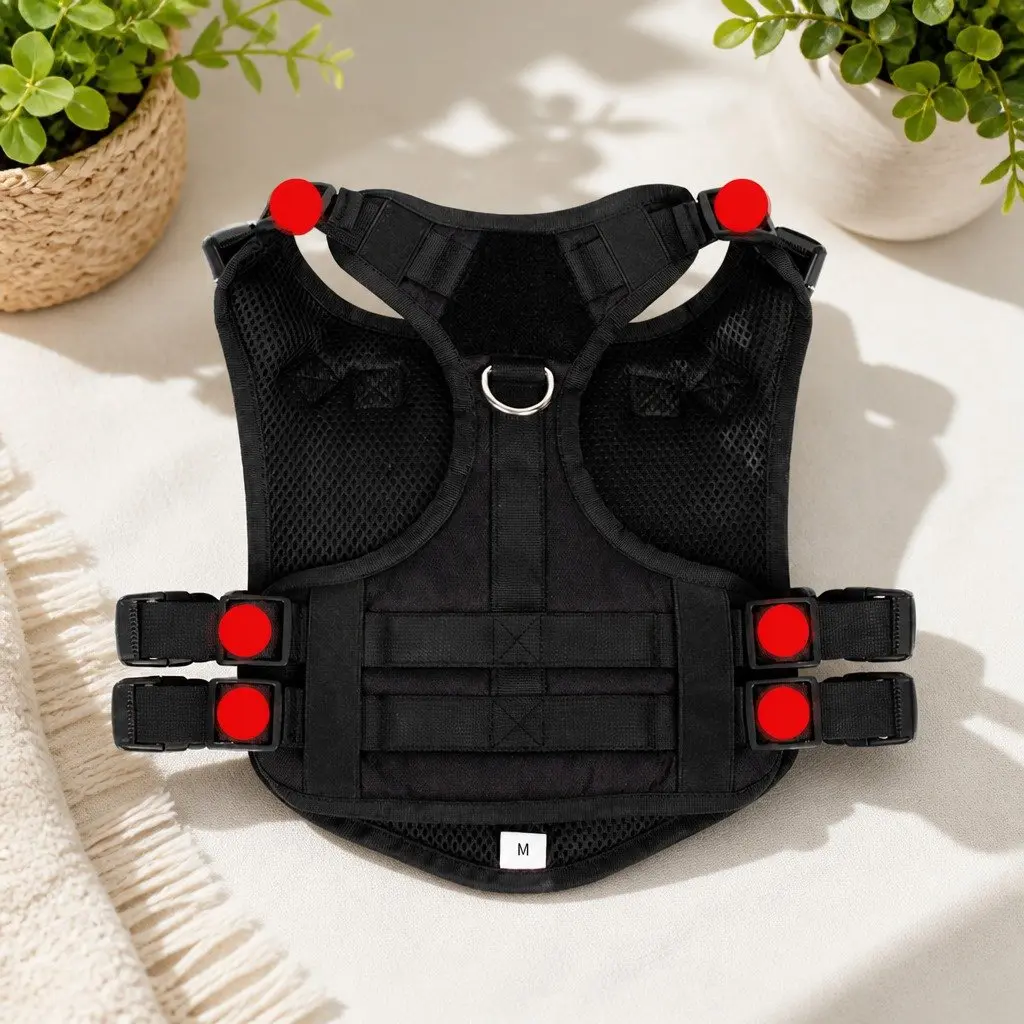 Dog Traction Vest Chest Strap Back Harness with Poop Bag Set Black