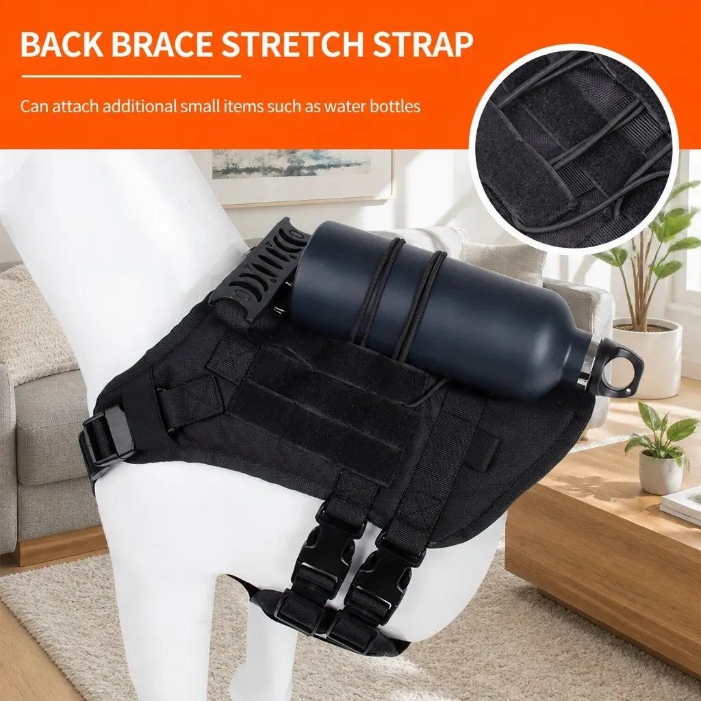Dog Traction Vest Chest Strap Back Harness with Poop Bag Set Black