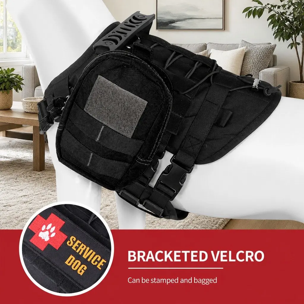 Dog Traction Vest Chest Strap Back Harness with Poop Bag Set Black