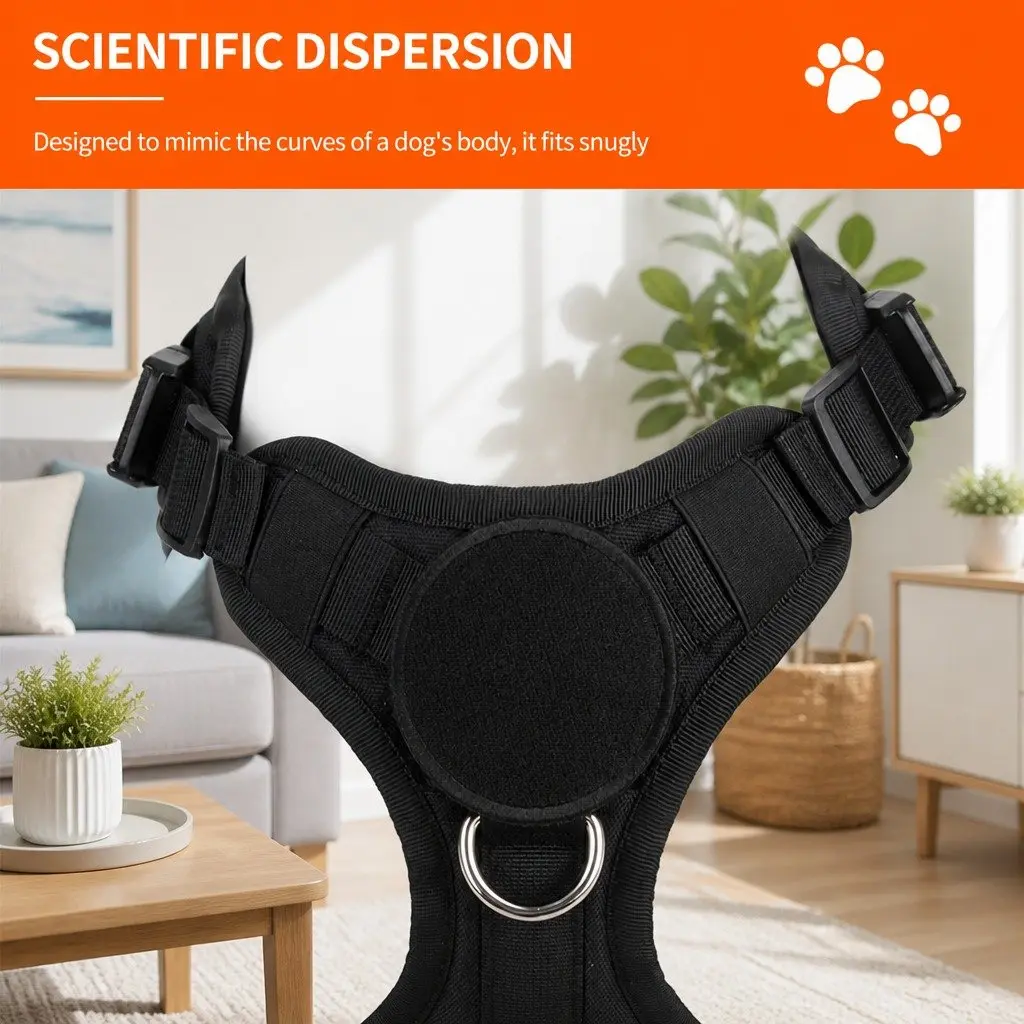 Dog Traction Vest Chest Strap Back Harness with Poop Bag Set Black