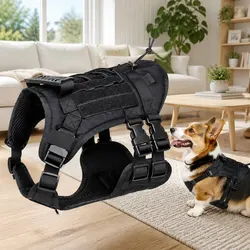 Concise and Confident Black Dog Chest Vest with Poop Bag