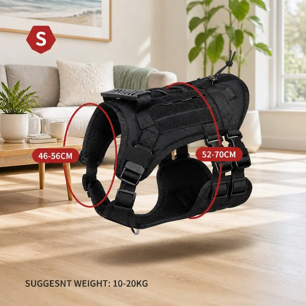 Dog Chest Strap Back Vest Style Harness Black with Poop Bag Dispenser Set