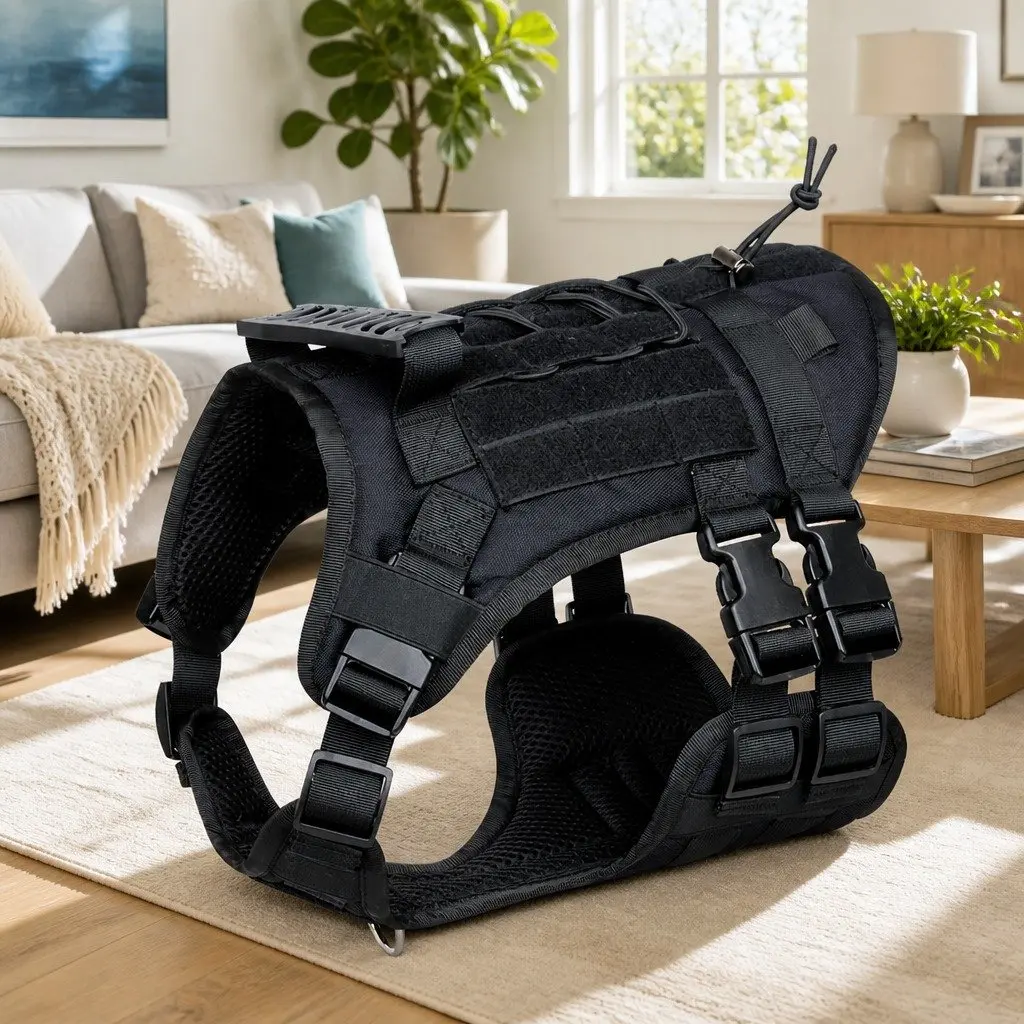 Dog Chest Strap Back Vest Style Harness Black with Poop Bag Dispenser Set