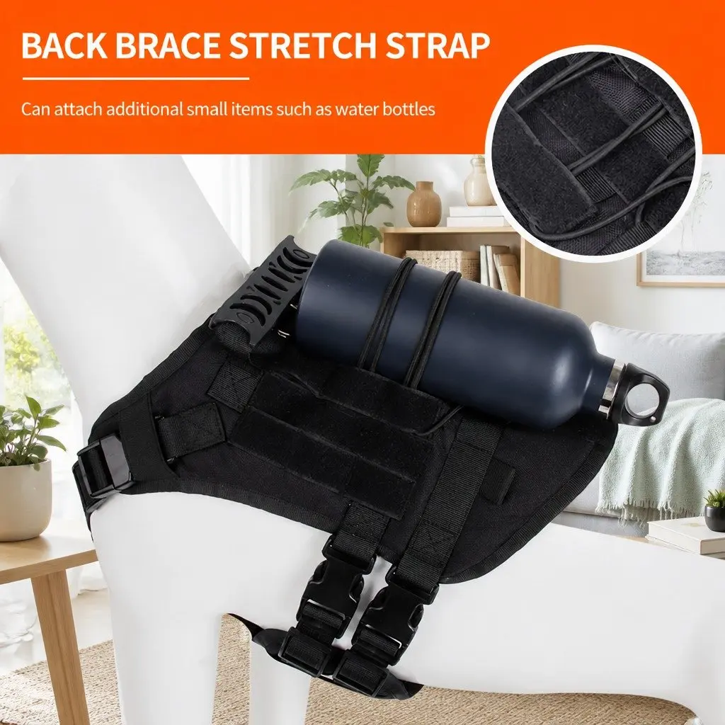 Dog Chest Strap Back Vest Style Harness Black with Poop Bag Dispenser Set