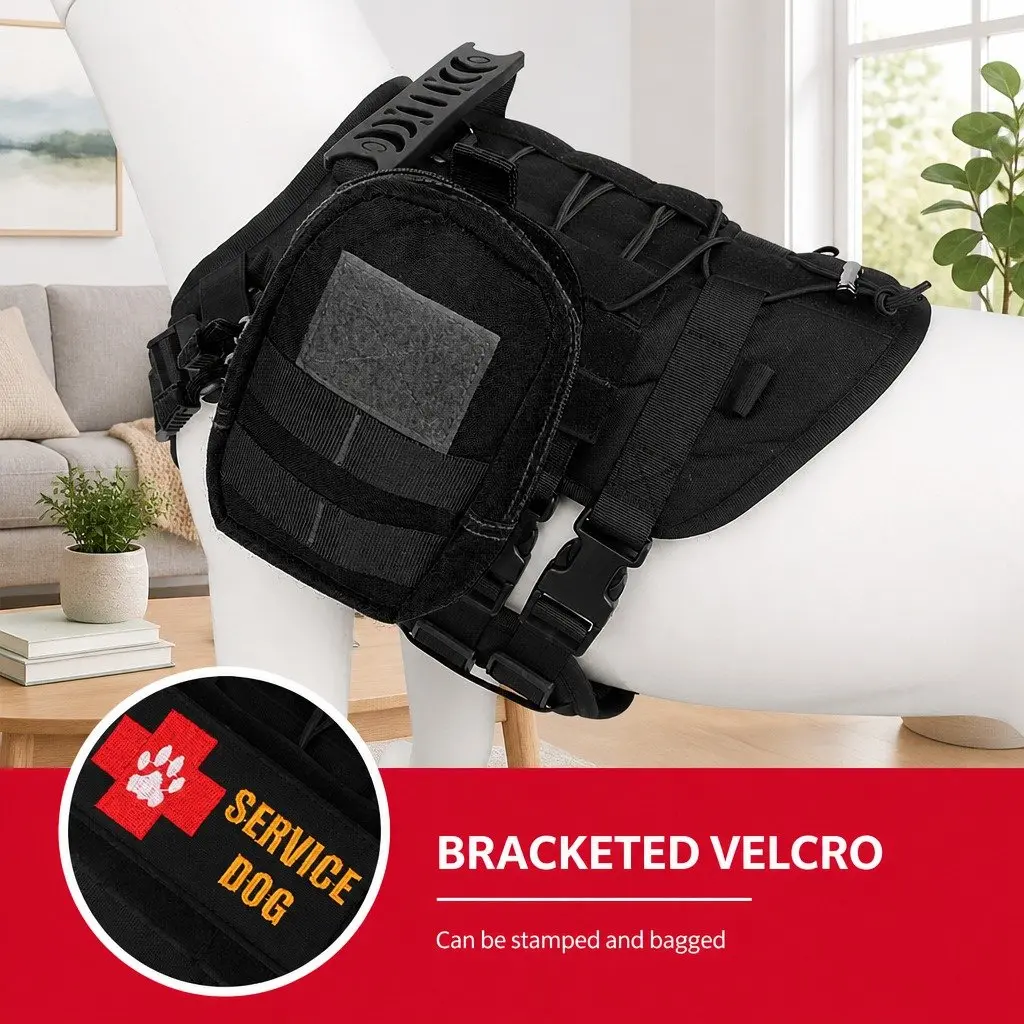 Dog Chest Strap Back Vest Style Harness Black with Poop Bag Dispenser Set