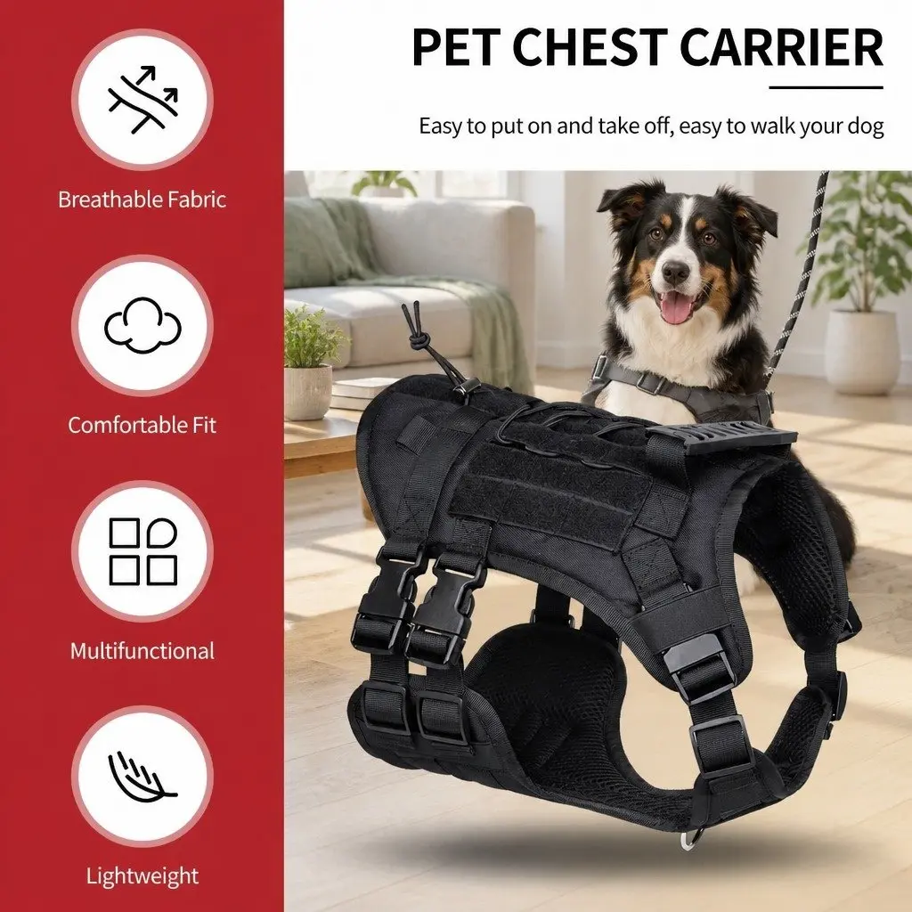 Dog Chest Strap Back Vest Style Harness Black with Poop Bag Dispenser Set