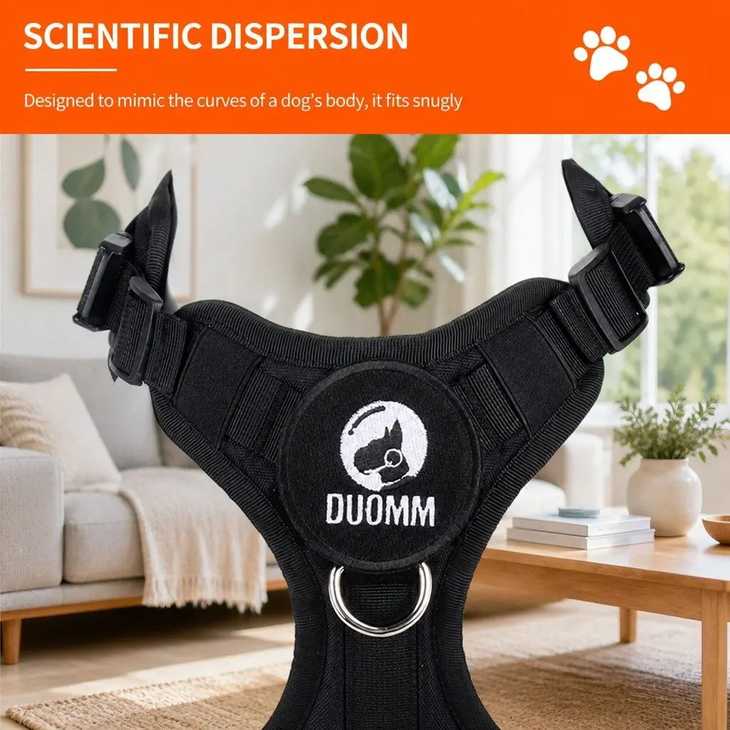 Dog Chest Strap Back Vest Style Harness Black with Poop Bag Dispenser Set