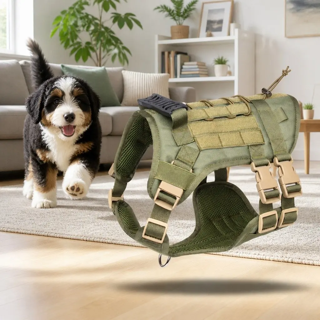 Puppy Harness Leash Set Vest Chest Strap with Poop Bag Dispenser Green