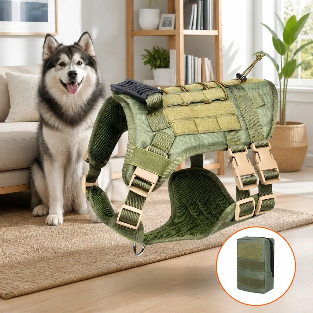 Puppy Harness Leash Set Vest Chest Strap with Poop Bag Dispenser Green