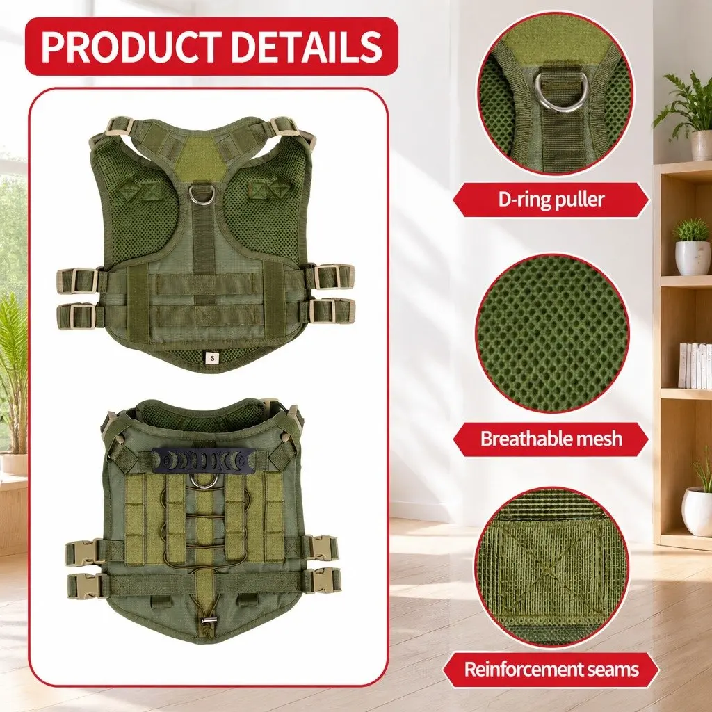 Puppy Harness Leash Set Vest Chest Strap with Poop Bag Dispenser Green