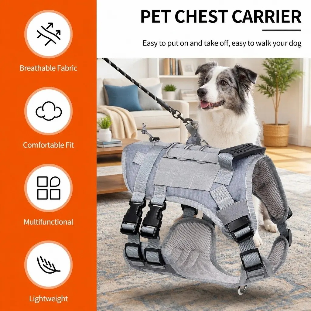 Small Dog Cat Harness Grey S Breathable Mesh Durable Construction