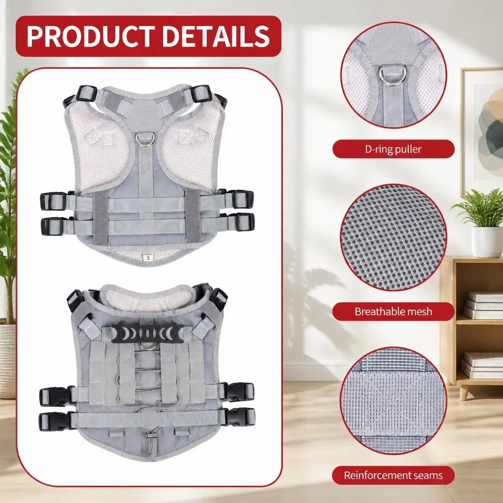 Small Dog Cat Harness Grey S Breathable Mesh Durable Construction