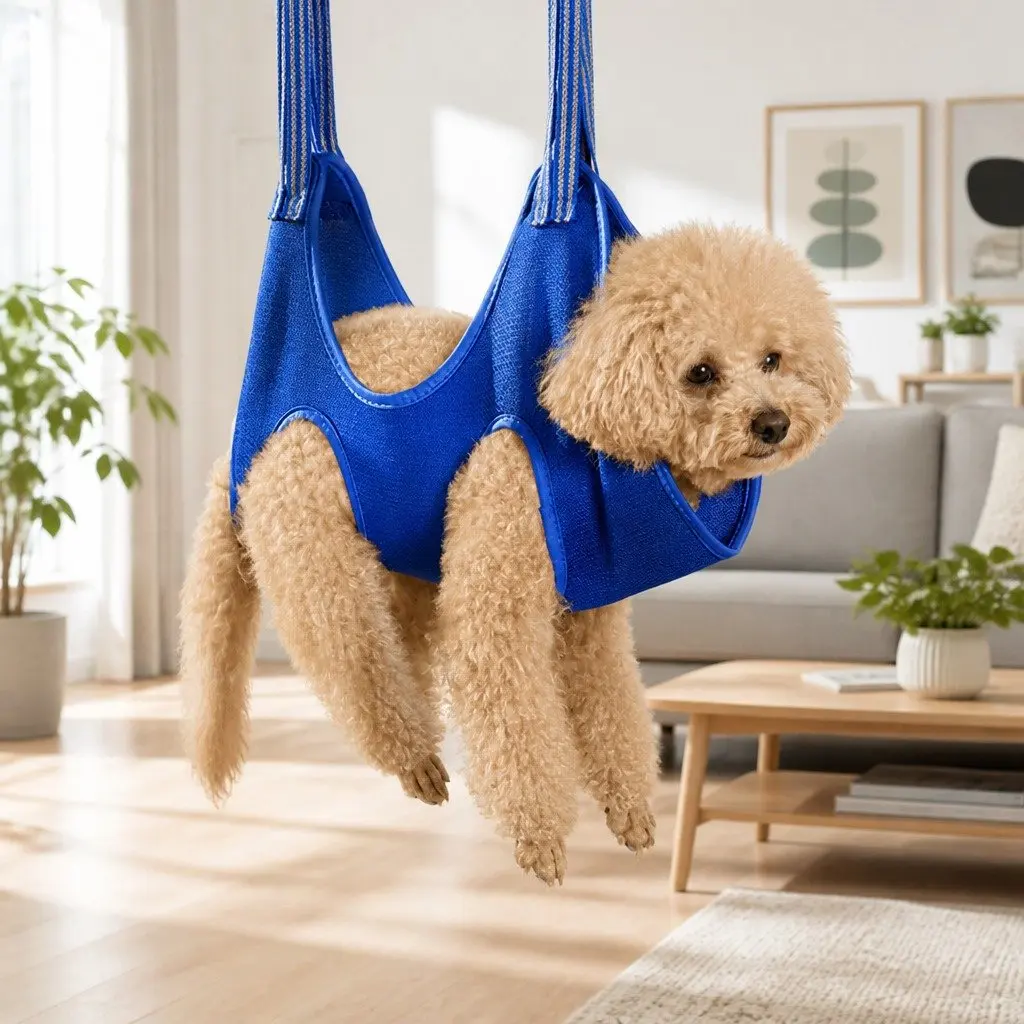 Pet Grooming Hammock Blue 60cm Nail Trimming Holder for Small Medium Pets