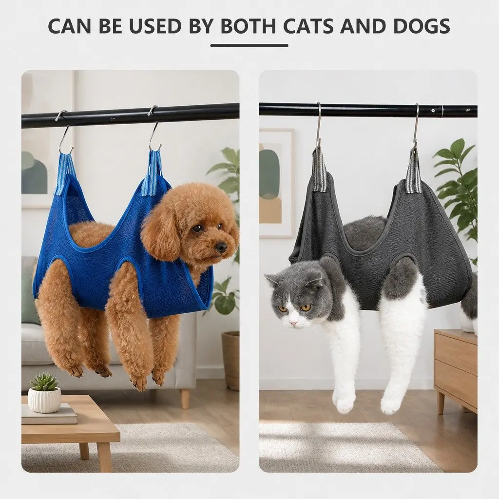 Pet Grooming Hammock Blue 60cm Nail Trimming Holder for Small Medium Pets