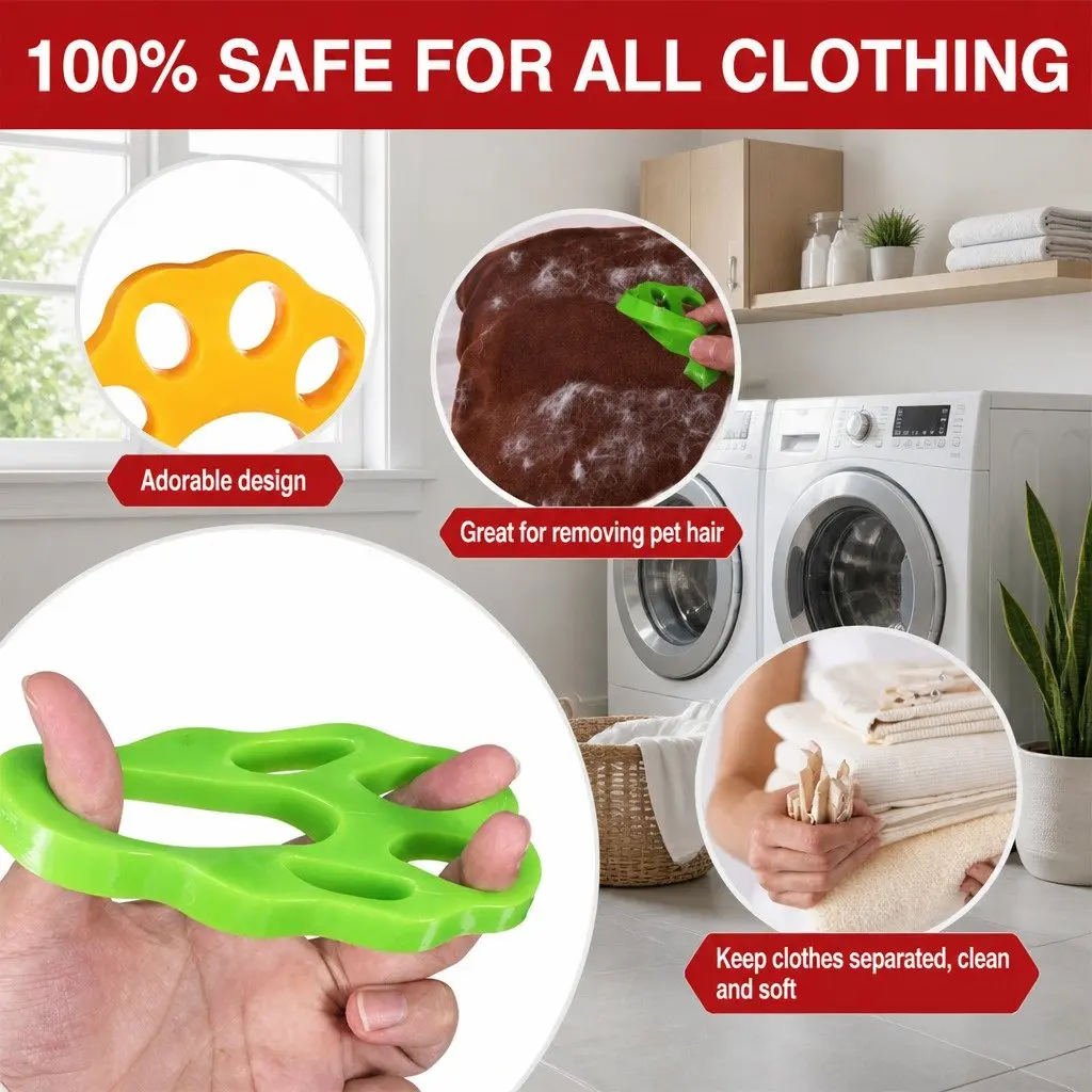 Pet Hair Remover Silicone Lint Catcher Green Reusable Laundry Cleaning Tool