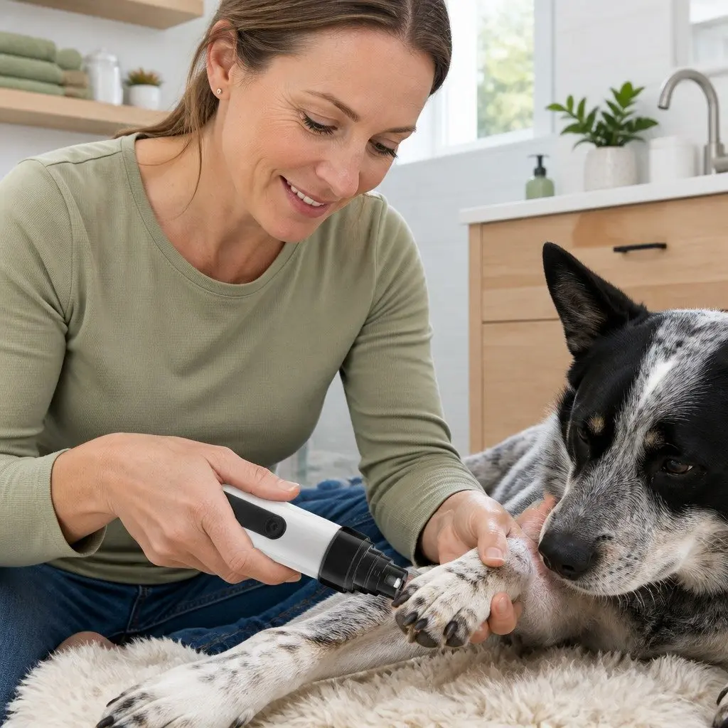 Pet Nail Polisher Black and White 2 Gear Electric Grooming Tool for Cats Dogs