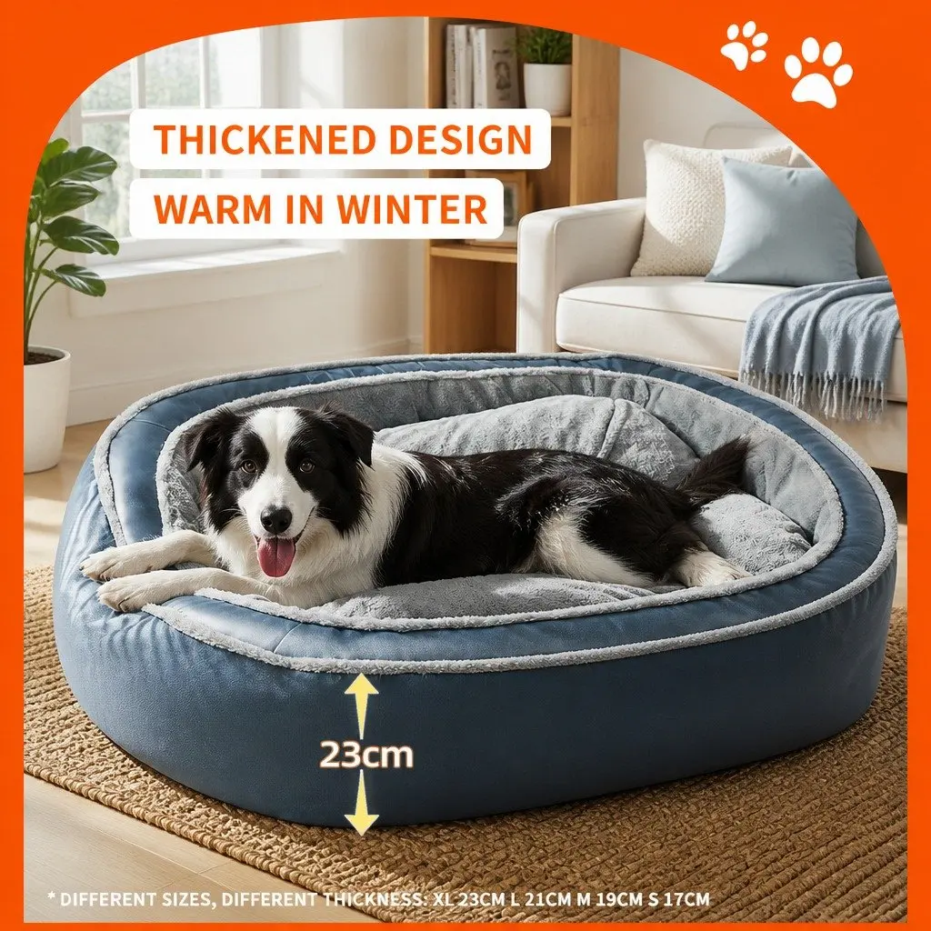 Pet Nest Bed Oval Deep Sleep Design Removable Washable Cats Dogs Blue