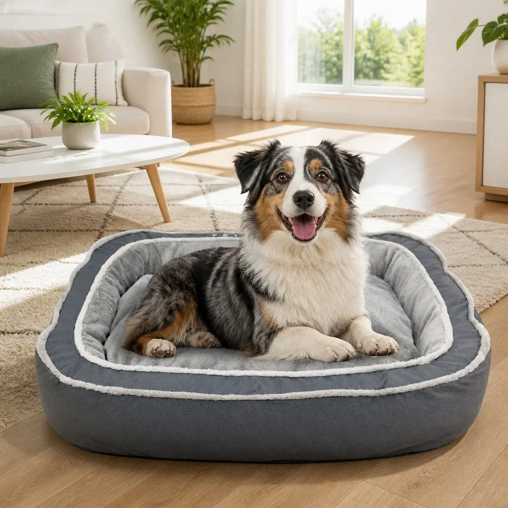 Oval Pet Bed Blue 75x60x19cm Removable Washable