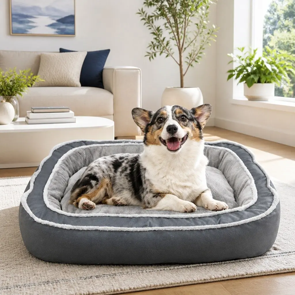 Oval Pet Bed Blue 75x60x19cm Removable Washable