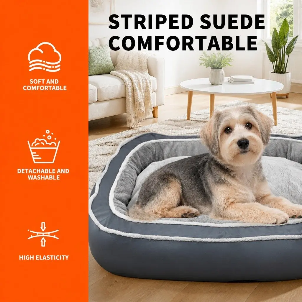 Oval Pet Bed Blue 75x60x19cm Removable Washable