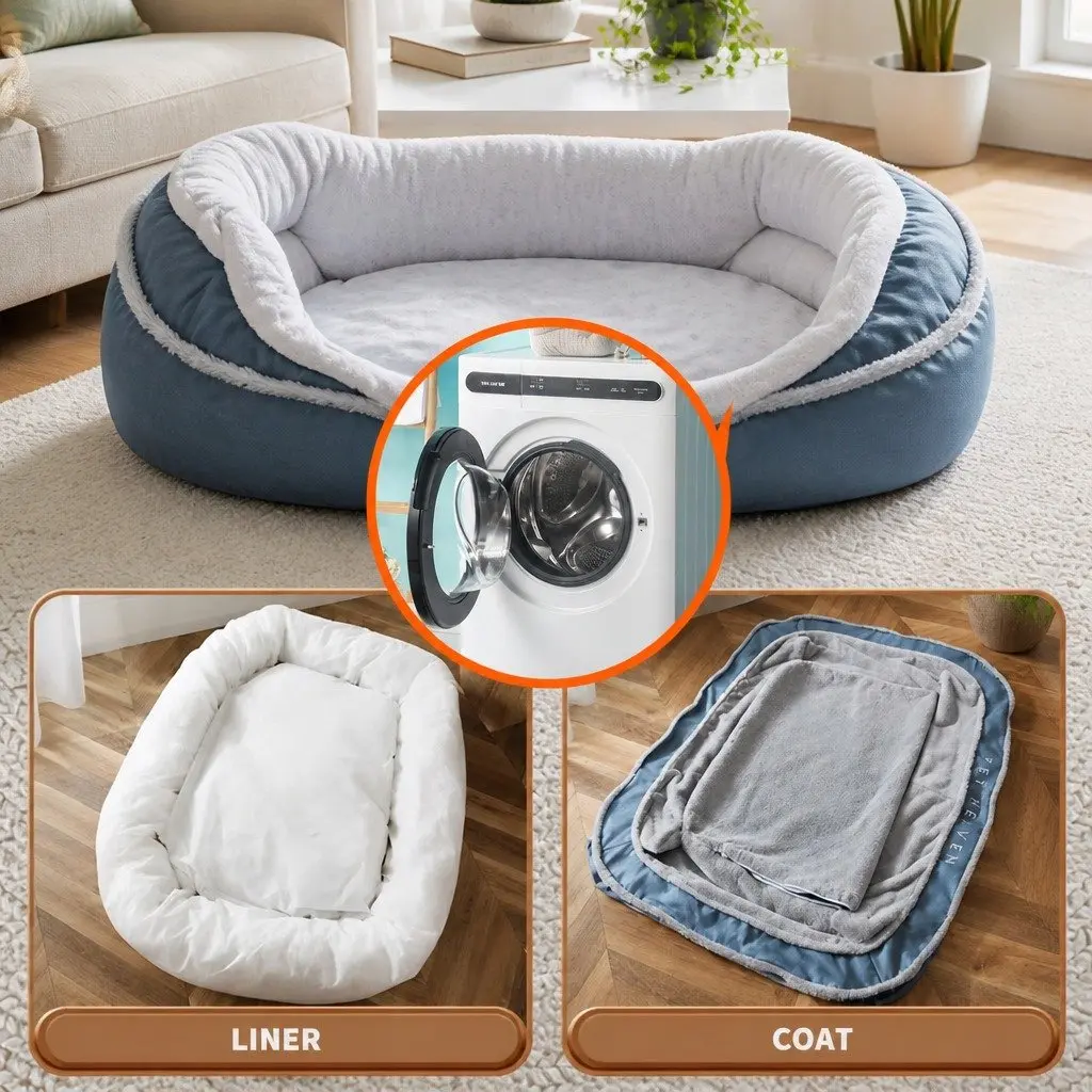 Oval Pet Bed Blue 75x60x19cm Removable Washable