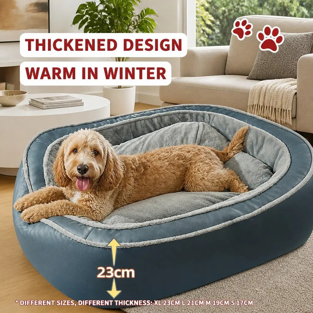 Oval Pet Bed Blue 75x60x19cm Removable Washable