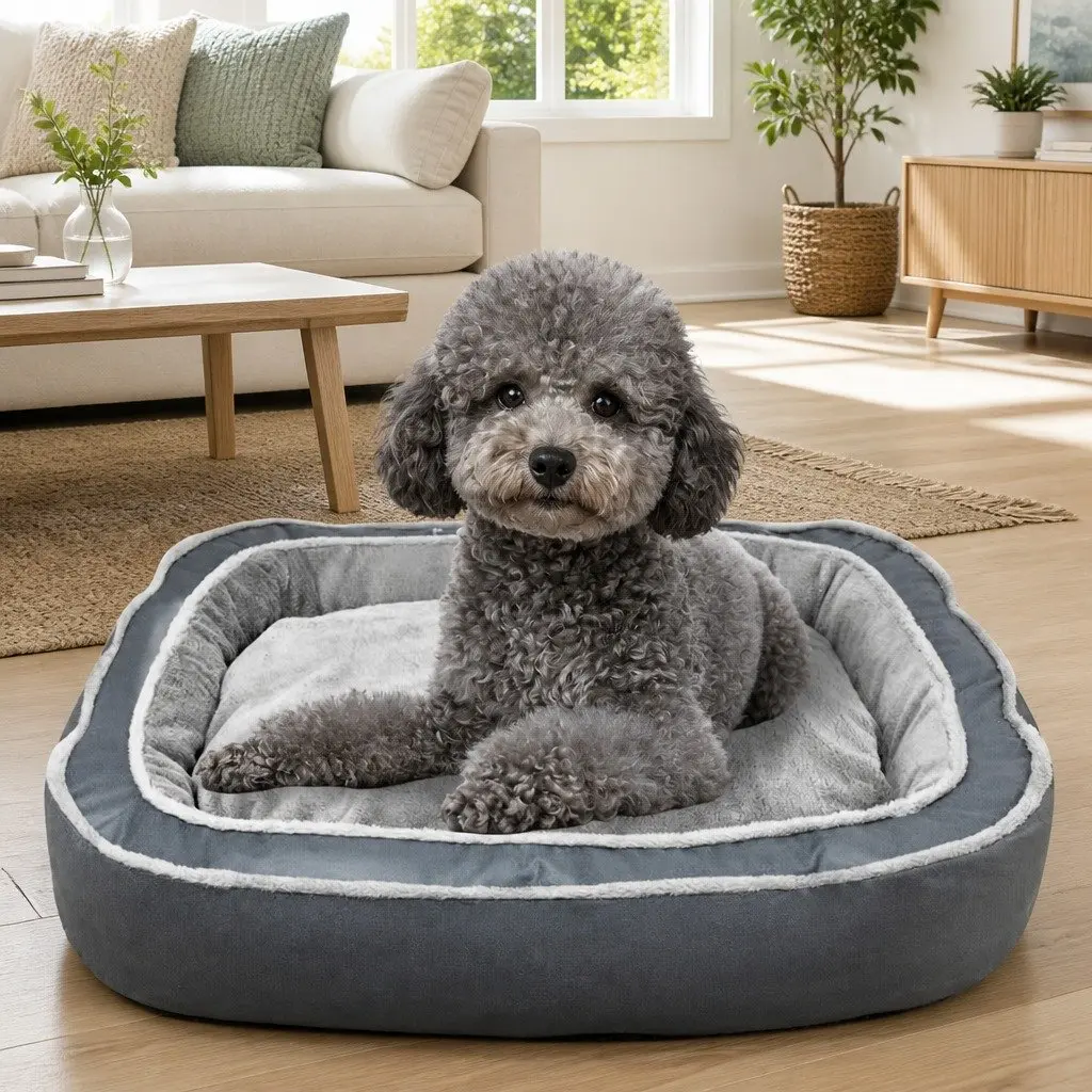 Oval Pet Bed Blue 60x50x17cm Deep Sleep Removable Washable Cushion