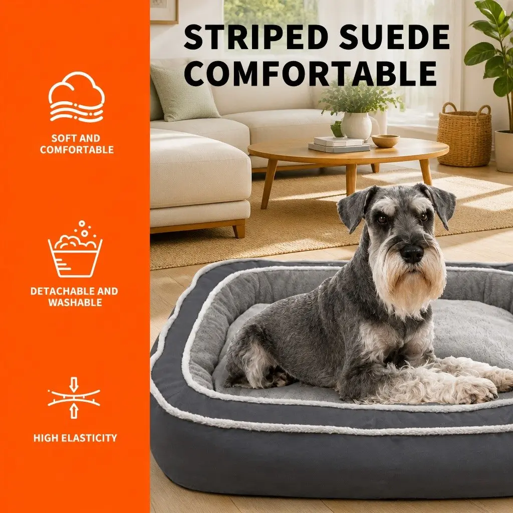 Oval Pet Bed Blue 60x50x17cm Deep Sleep Removable Washable Cushion